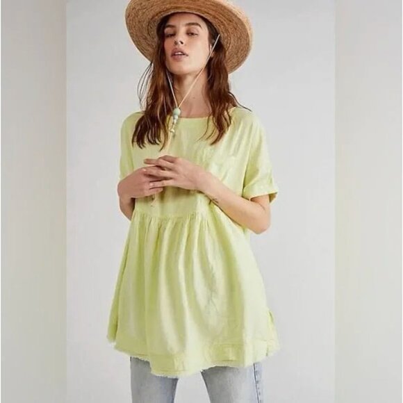 Free People Tops - Free People Moon City Oversized Linen Swing Top Minted Lemonade Neon Yellow M